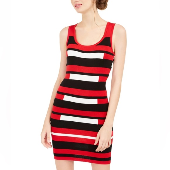 Planet Gold Womens Striped Bodycon Sweater Dress, Red, Black Size Medium - Picture 1 of 4